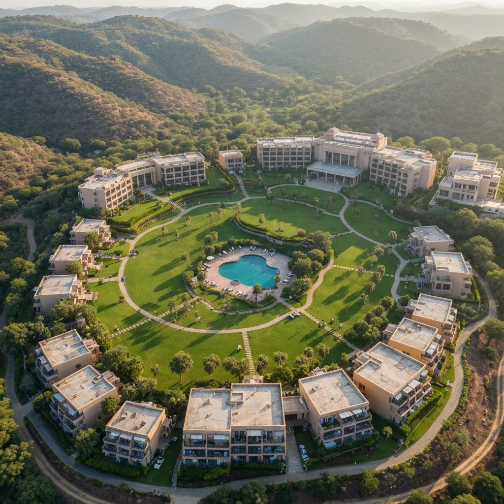 Aerial view of Ananth Aravali Resort spanning 16 acres